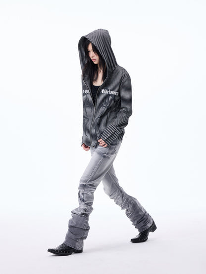 Striped Print Cropped Zipper Hoodie WN27274