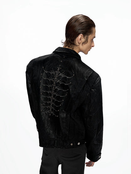 Crocodile Pattern Rivet PU Leather Jacket WN20518