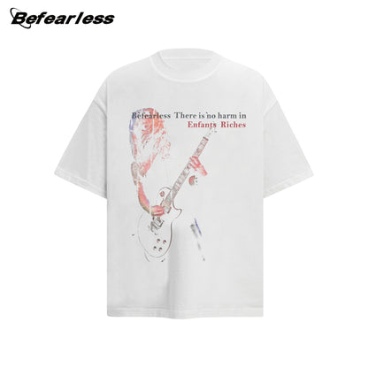 Washed Rock Guitarist Graphic Oversize Short Sleeve T-Shirt WN26365