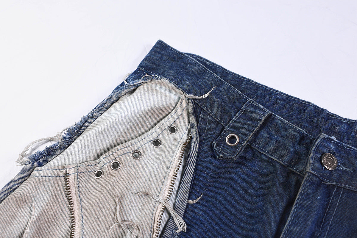 Heavyweight Washed Deconstructed Wide Leg Denim Jeans WN25745