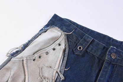 Heavyweight Washed Deconstructed Wide Leg Denim Jeans WN25745