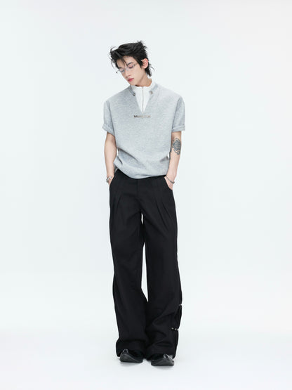 Fake Layered Stand Neck Boxy Short Sleeve T-Shirt WN26981