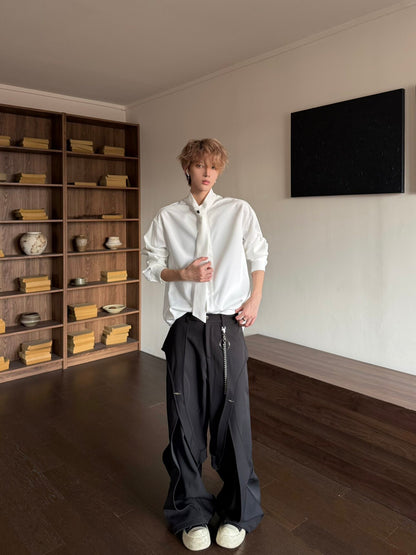 Design Tie Detail Oversize Long Sleeve Shirt WN23155