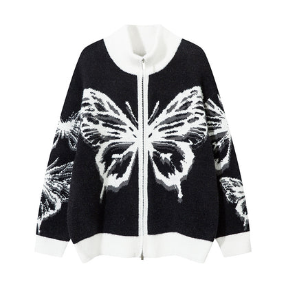 Colorblock Butterfly High-Neck OVERSIZE KNIT CARDIGAN WN11422