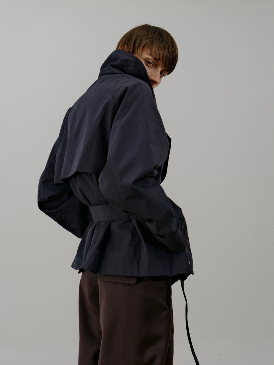 Solid Color Lace-Up Spread Collar Short Jacket WN21589