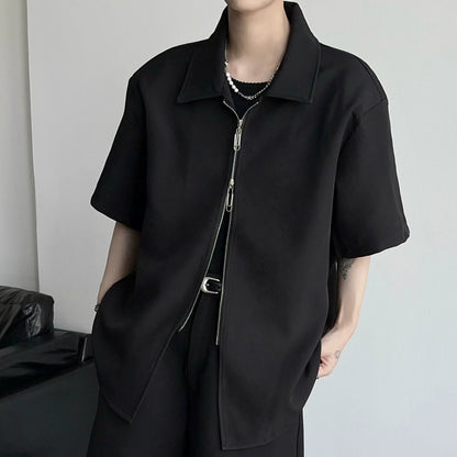 Metal Zipper Oversize Short Sleeve Shirt WN19351