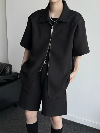 Metal Zipper Oversize Short Sleeve Shirt WN19351