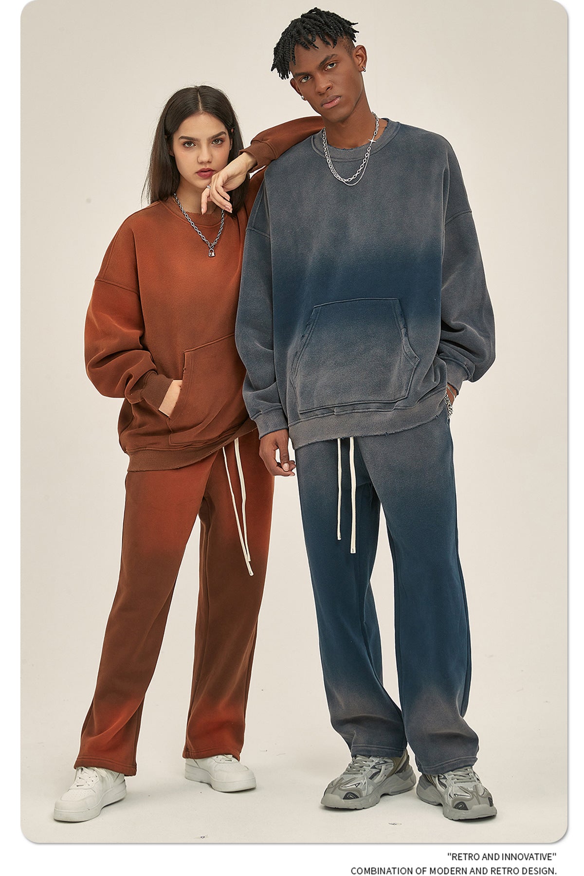 Fleece Lining Spray-dye Damage Oversize Sweatshirt WN9967