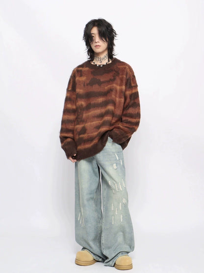 Stripe Oversize Knit Sweater WN10952