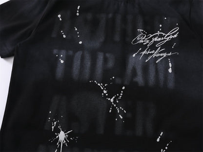 Gradient Ink Paint Splash Letter Print Short Sleeve T-Shirt WN26944