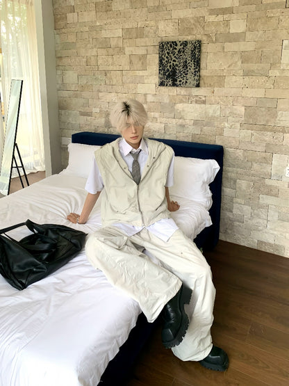 Hooded Sleeveless Vest Jacket & Cargo Pants Setup WN19785