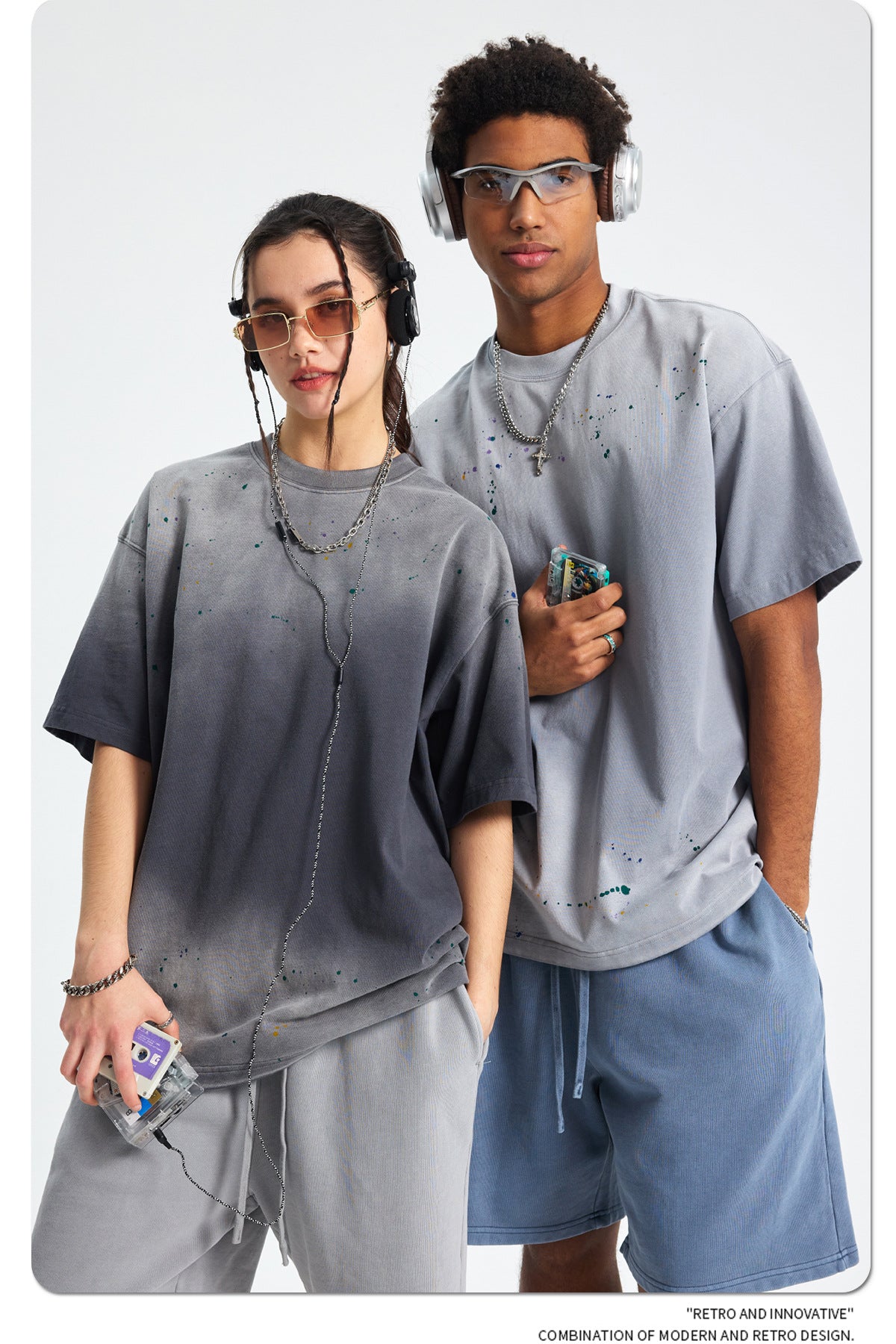 Ink Splash Spray Dye Washed Short Sleeve T-Shirt WN16275