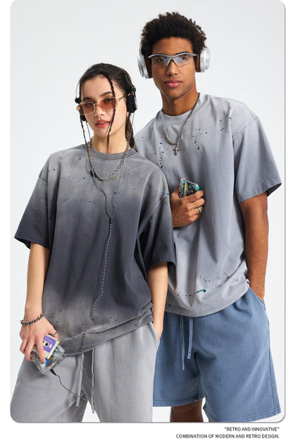 Ink Splash Spray Dye Washed Short Sleeve T-Shirt WN16275