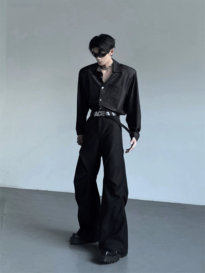 Studs Button Design Shoulder-Pad Long Sleeve Shirt WN20053