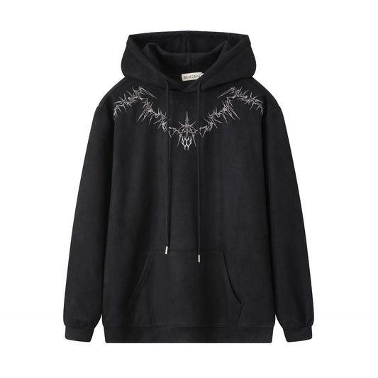 THORN EMBROIDERY SUEDE HOODIE WN11447