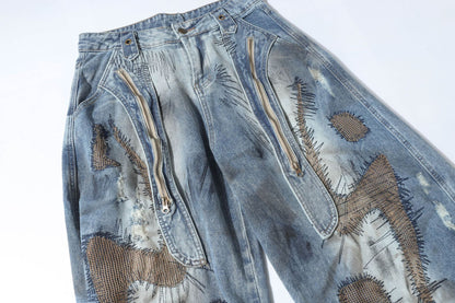 Washed Curved Wide Leg Denim Jeans WN16531