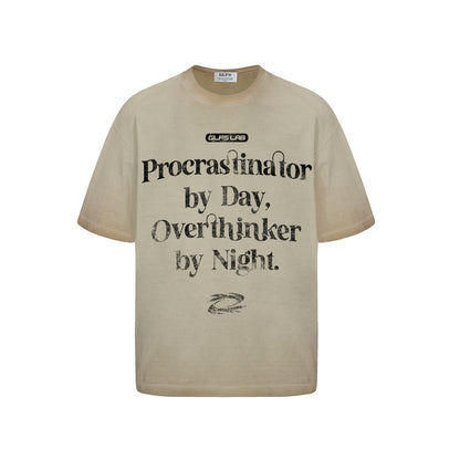 Washed Faded Letter Print Heavyweight Short Sleeve T-Shirt WN26869