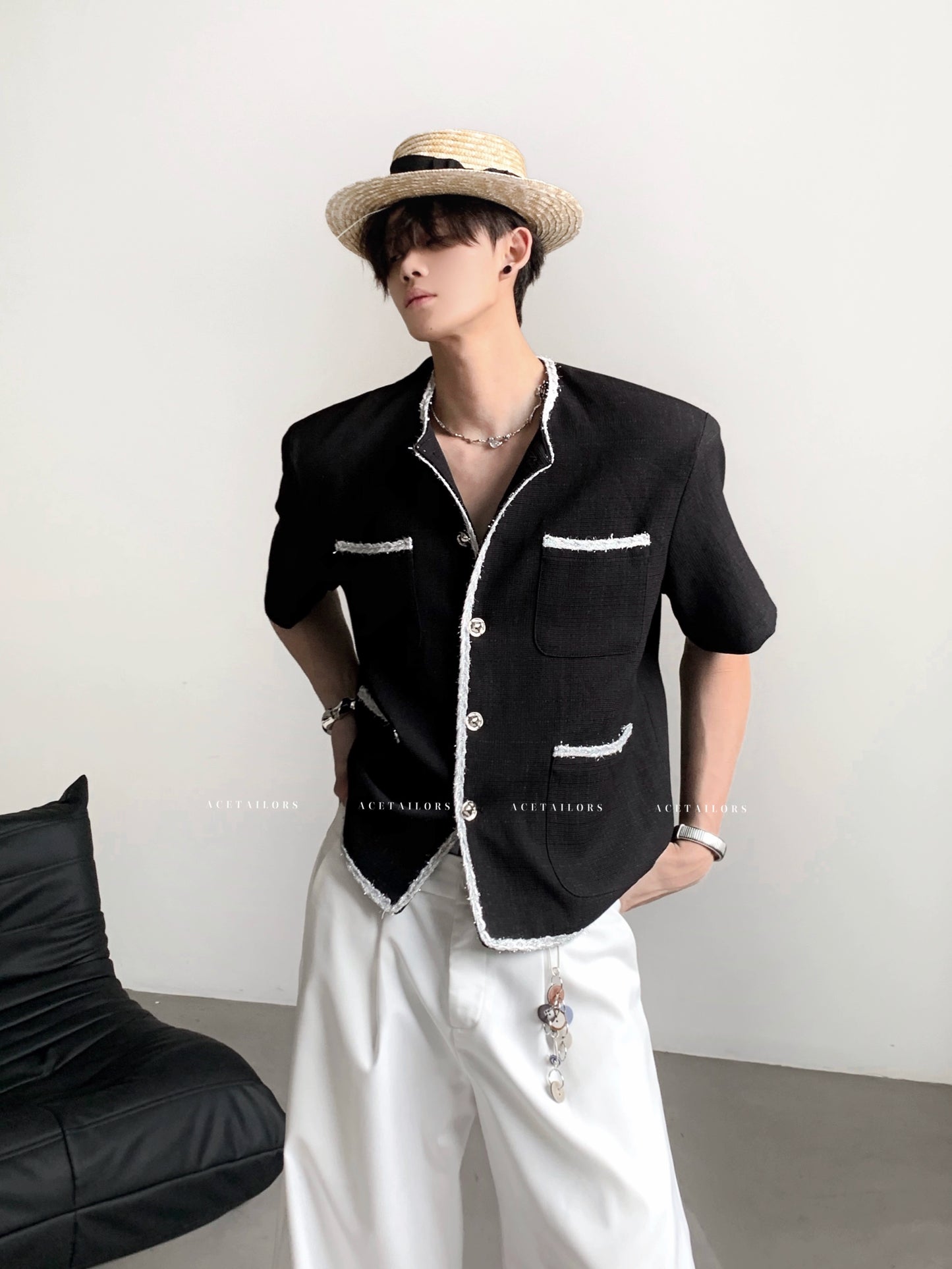 Tweed Design Shoulder-Pad Short Sleeve Jacket WN20081