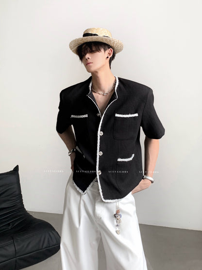 Tweed Design Shoulder-Pad Short Sleeve Jacket WN20081