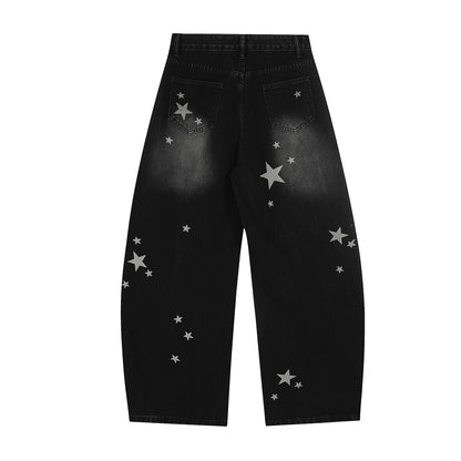 Star Print Curved Denim Jeans WN25482