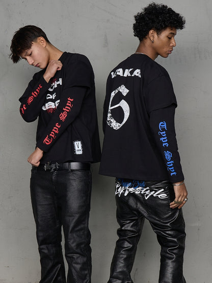 Fake Layered Embroidery Label Long Sleeve T-Shirt WN21008