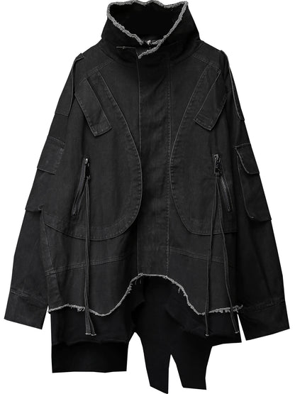 Fake Layered Fleece Lining Damage Oversize Jacket WN22394