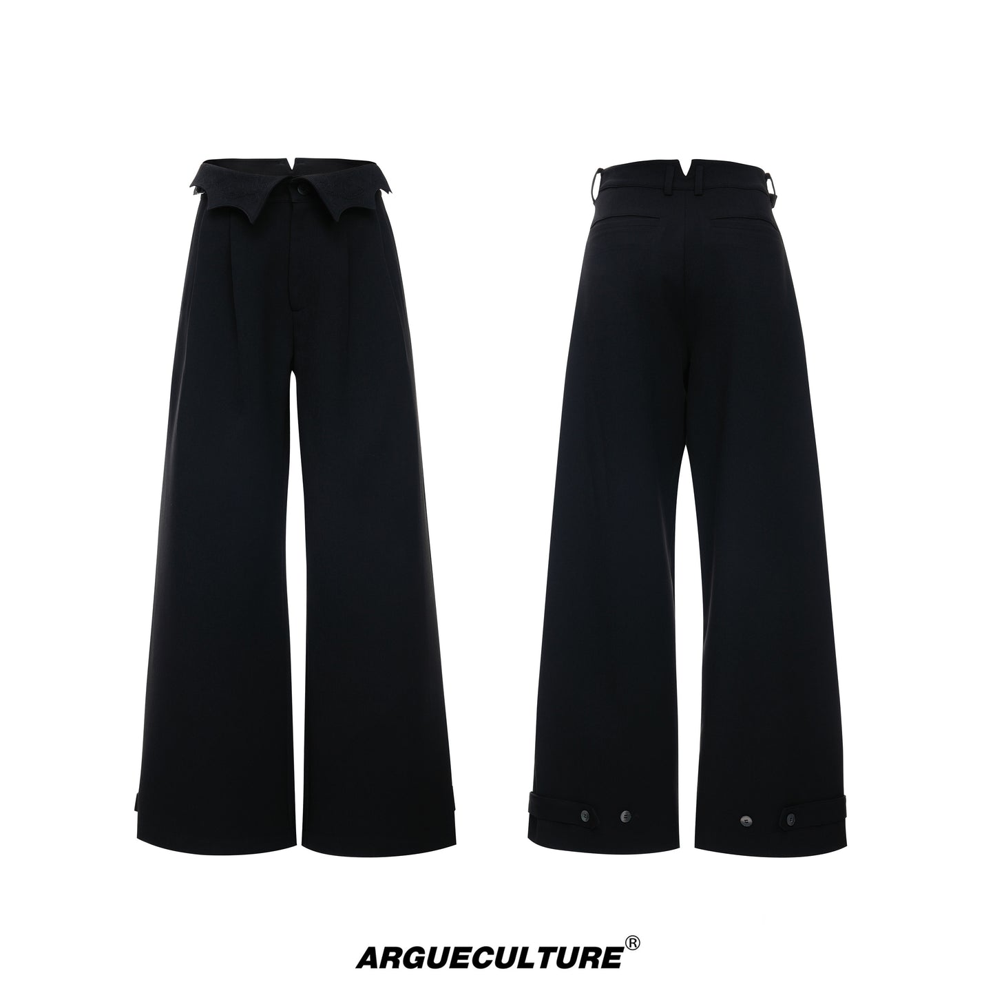 Irregular Fold-Over Waist Embroidery Wide Leg Pants WN27032