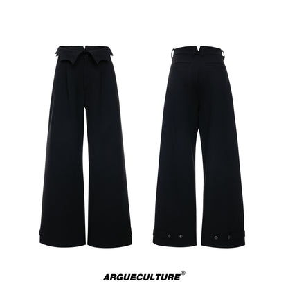 Irregular Fold-Over Waist Embroidery Wide Leg Pants WN27032