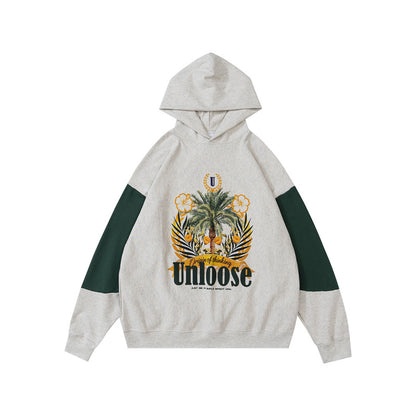 Two-Tone Graphic Print Oversize Zipper Hoodie WN12385