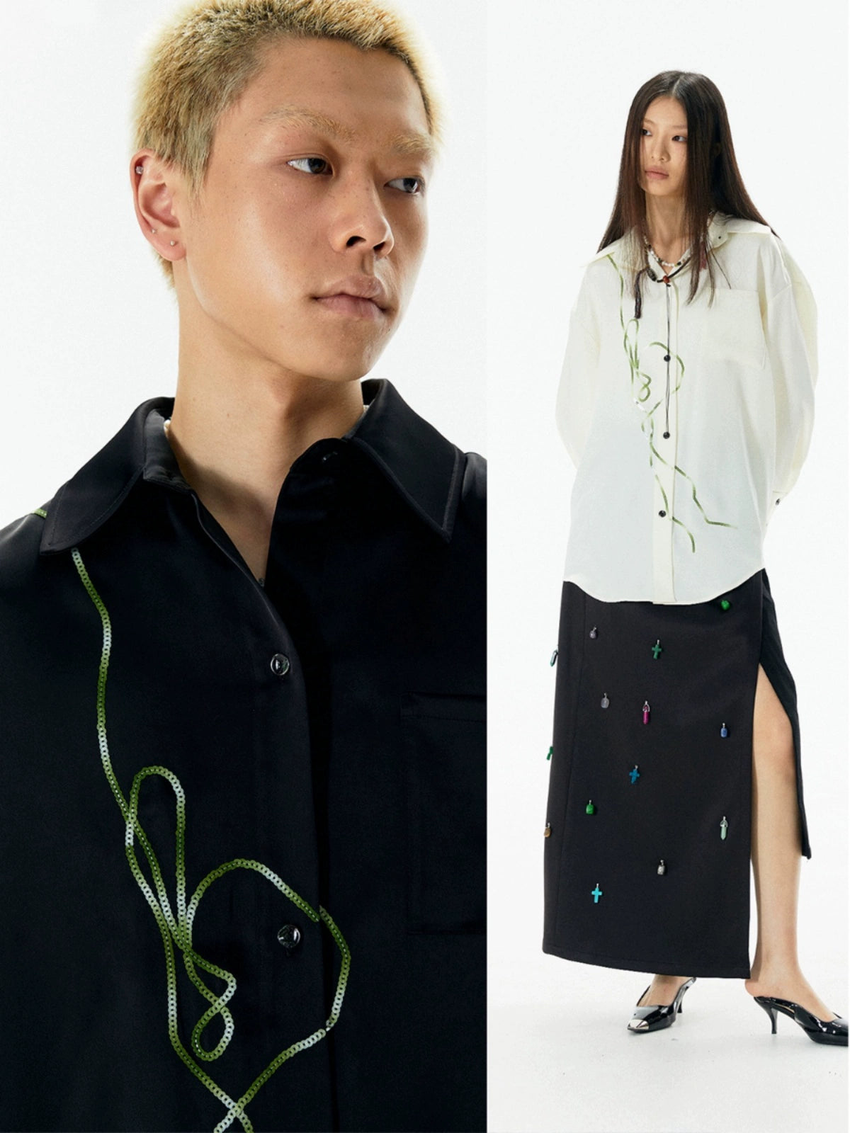 Bead Embroidery Chinese Style Long Sleeve Shirt WN18879