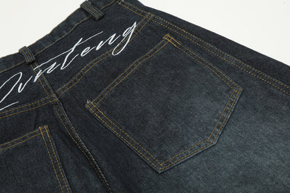 Patchwork Washed Wide-Leg Denim Jeans WN11293