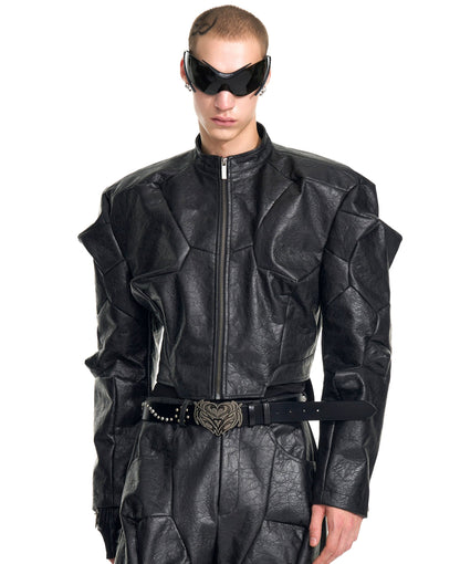 Deconstruction PU Leather Jacket & Wide Leg Pants Setup WN20949