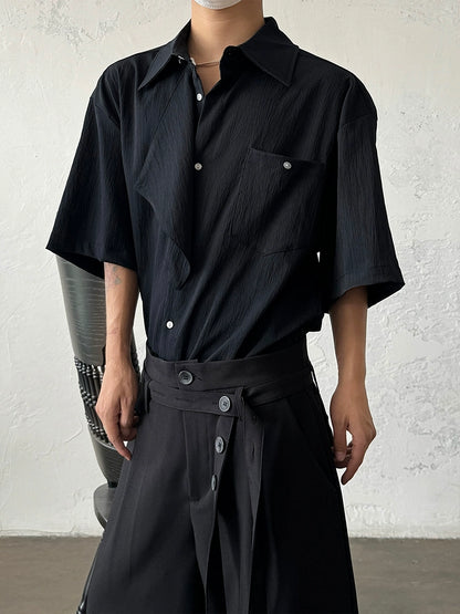 Asymmetrical Patchwork Short Sleeve Shirt WN19941