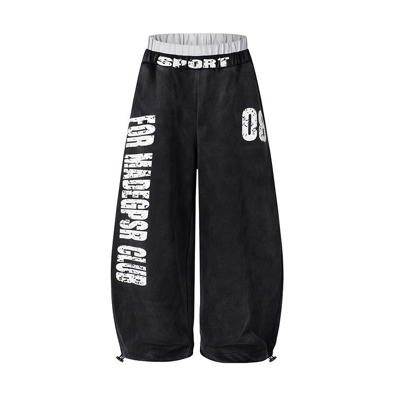 Letter Print Washed Wide Leg Sweatpants WN27927