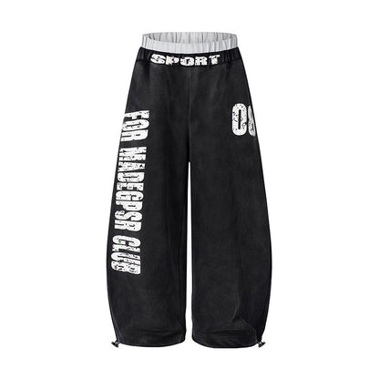 Letter Print Washed Wide Leg Sweatpants WN27927