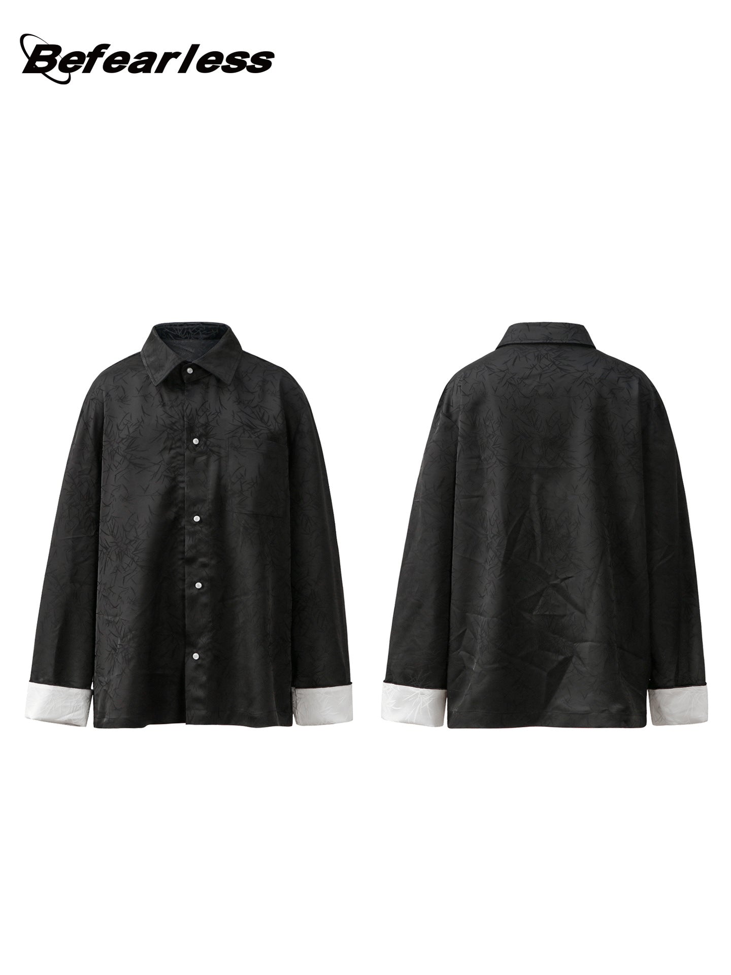 Bamboo Pattern Contrast Cuff Long Sleeve Shirt WN26259
