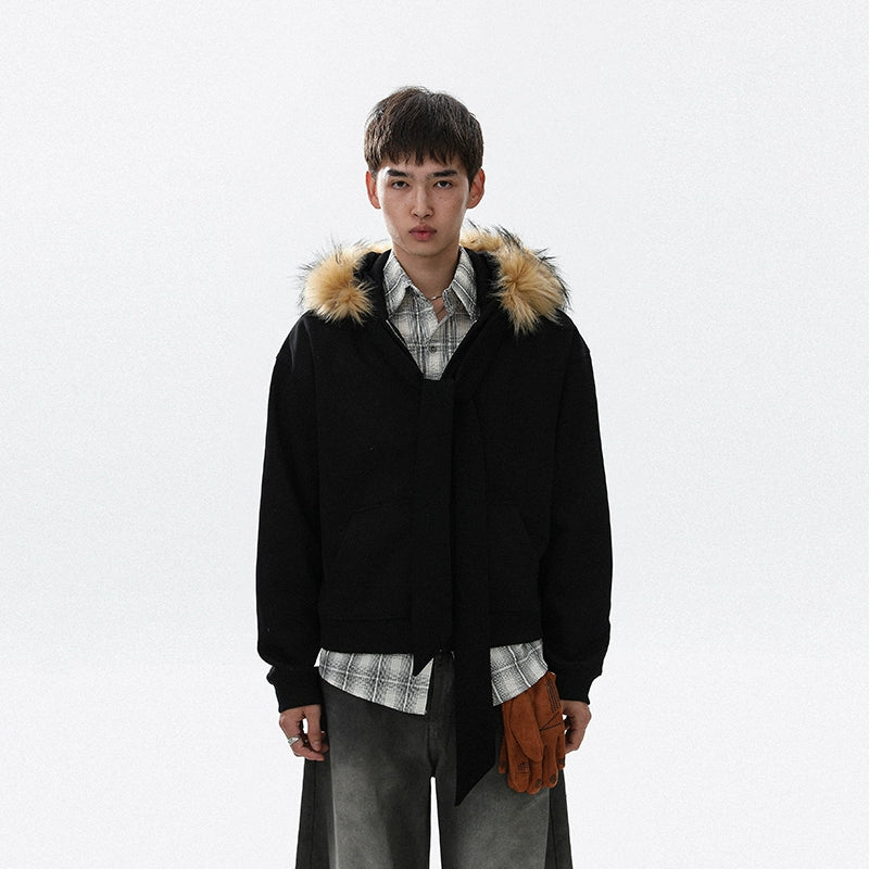Fake Fur-Collar Strap Zipper Hoodie WN22109