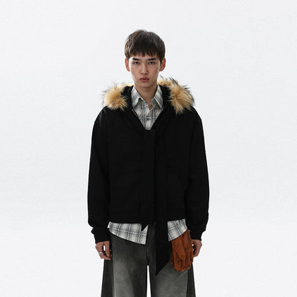 Fake Fur-Collar Strap Zipper Hoodie WN22109