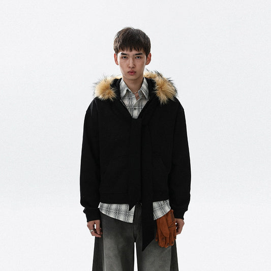 Fake Fur-Collar Strap Zipper Hoodie WN22109