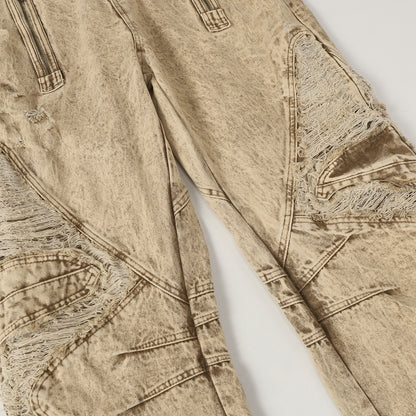 Damage Panel Wide Leg Denim Jeans WN23104