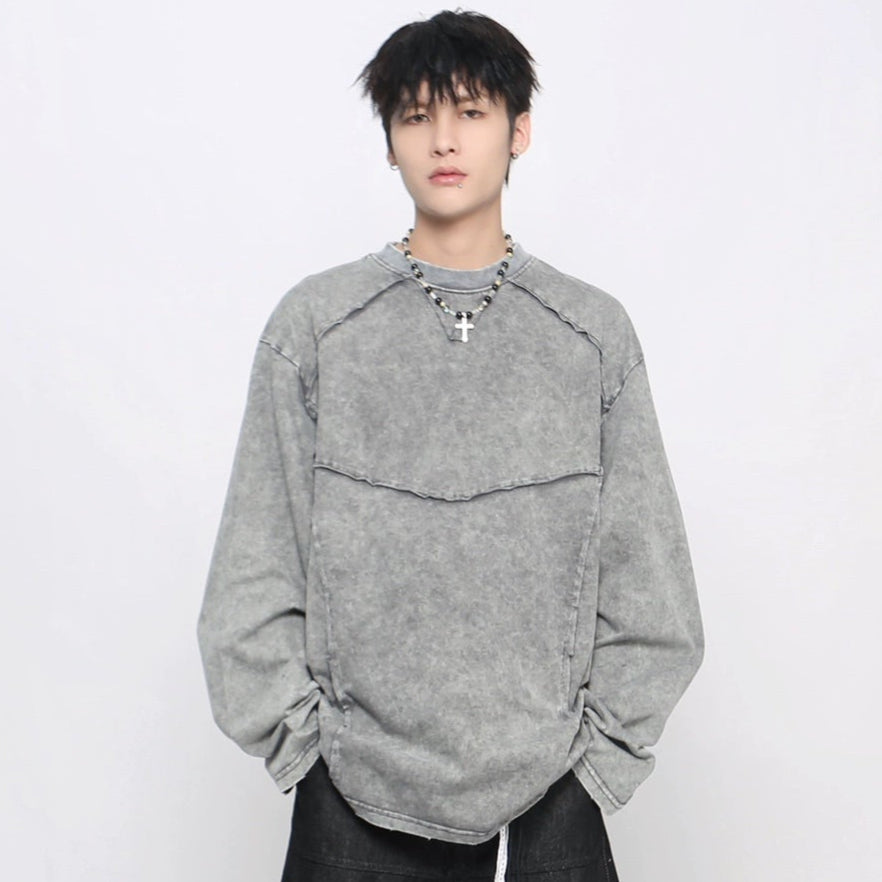 Deconstruction Applique Washed Long Sleeve T-Shirt WN21035