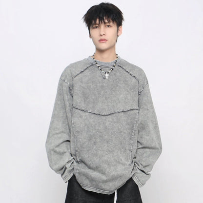 Deconstruction Applique Washed Long Sleeve T-Shirt WN21035