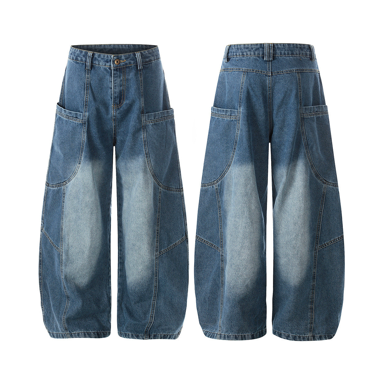 Curved Wide Leg Patchwork Denim Jeans WN25680