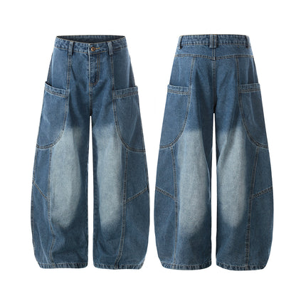 Curved Wide Leg Patchwork Denim Jeans WN25680