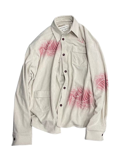 Pocket Design Corduroy Spray Print Long Sleeve Shirt WN18921