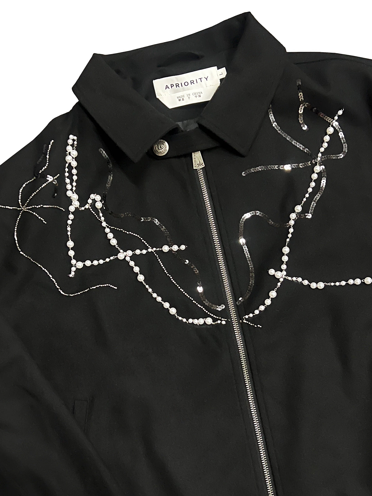 Handcrafted Pearl Chain Harrington Jacket WN18875
