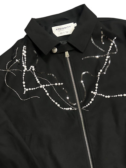 Handcrafted Pearl Chain Harrington Jacket WN18875