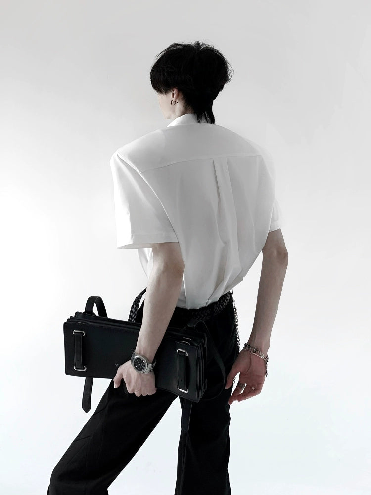 Metal Deconstruction Shoulder-Pad Zipper Short Sleeve Shirt WN20334