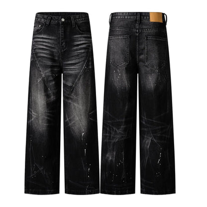 Whisker Paint Straight Denim Jeans WN26759