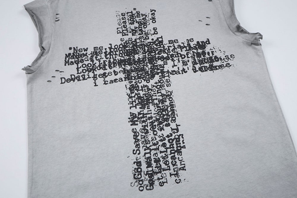 Cross Graphic Damage Sleeveless T-Shirt WN28060